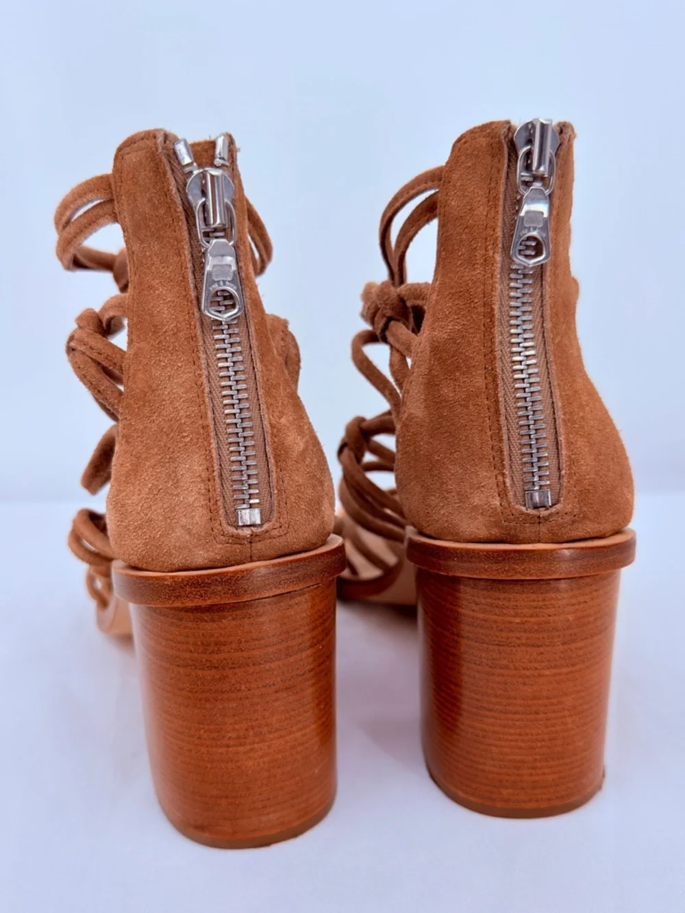 rag & bone Strappy Suede Sandal Heels Brown Lace Up Block Heel Size 38.5